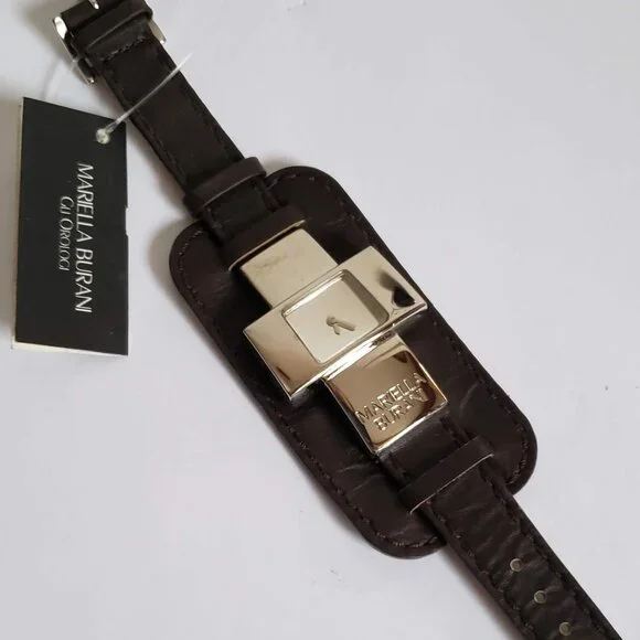 Italy MARIELA BURANI Cross Modernist Watch Silver Black Leather Strap Cruz - Picture 8 of 8